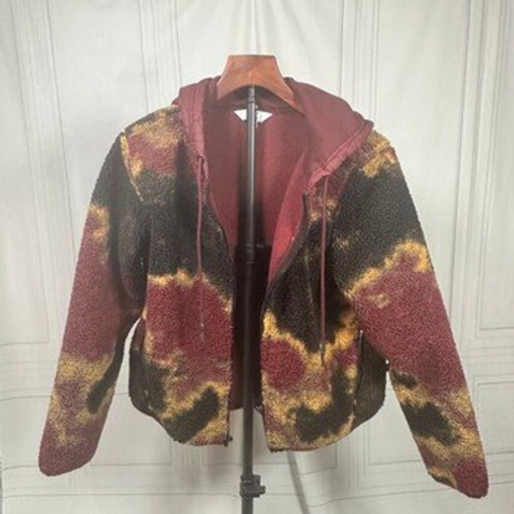 Joy Lab Small Sherpa Fleece Hooded Jacket Burgundy Colorblock Quilted Gorpcore